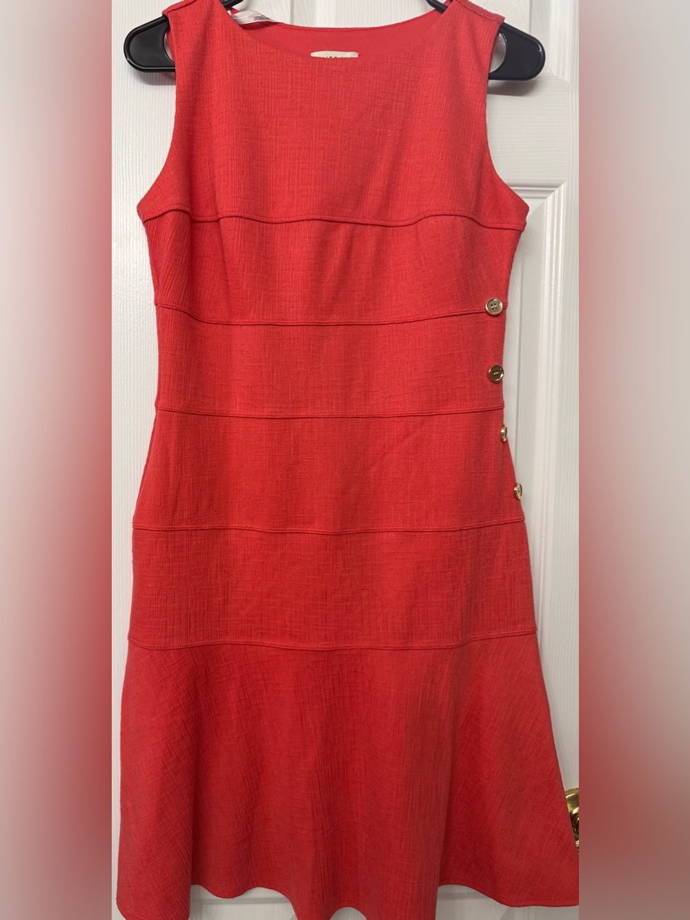Enfocus Studio orange/red Sleeveless Tiered Midi Dress with Gold Buttons (0114)